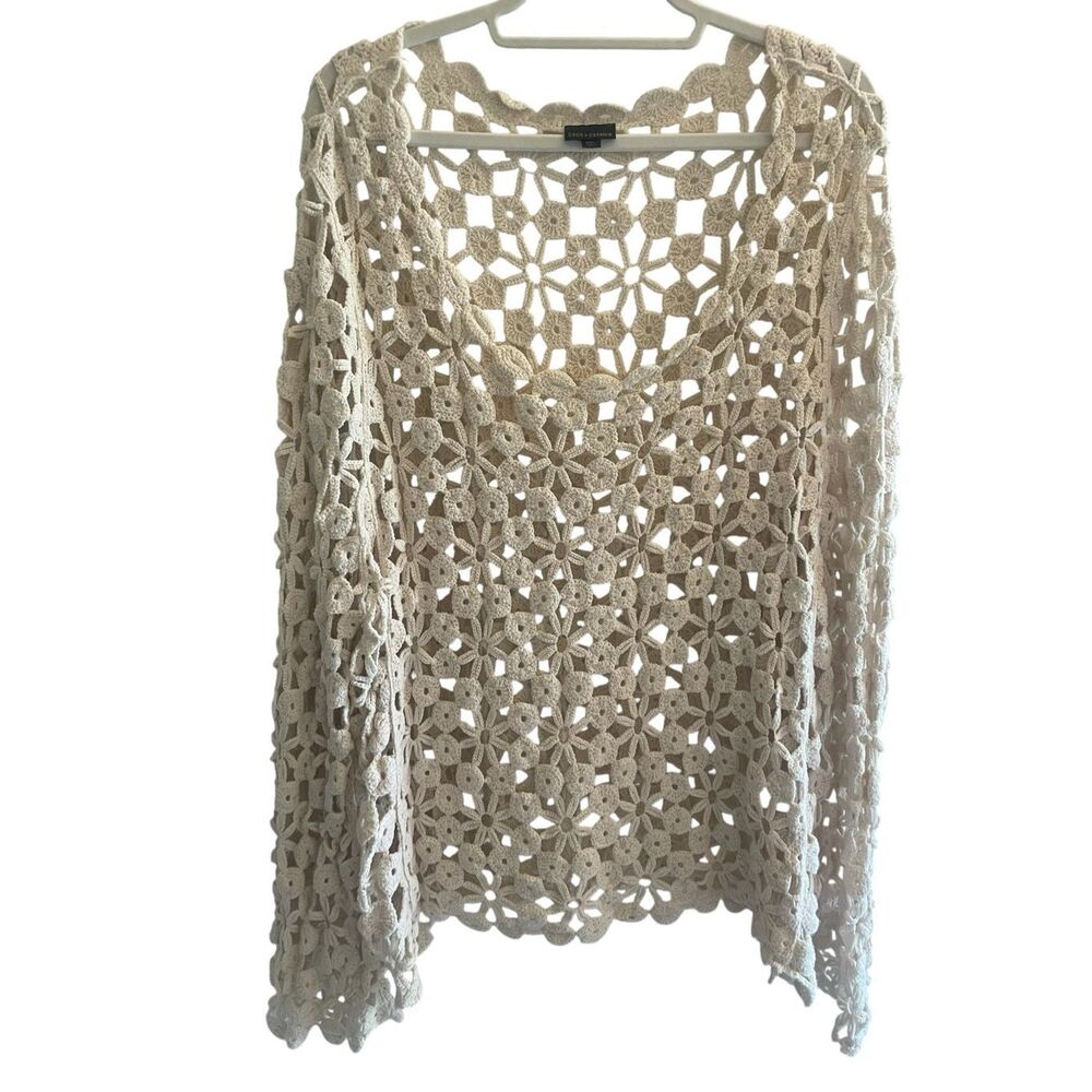 Coco & Carmen Cream Crochet Sweater Women’s Plus Size XXL 2XL Long Sleeve Top